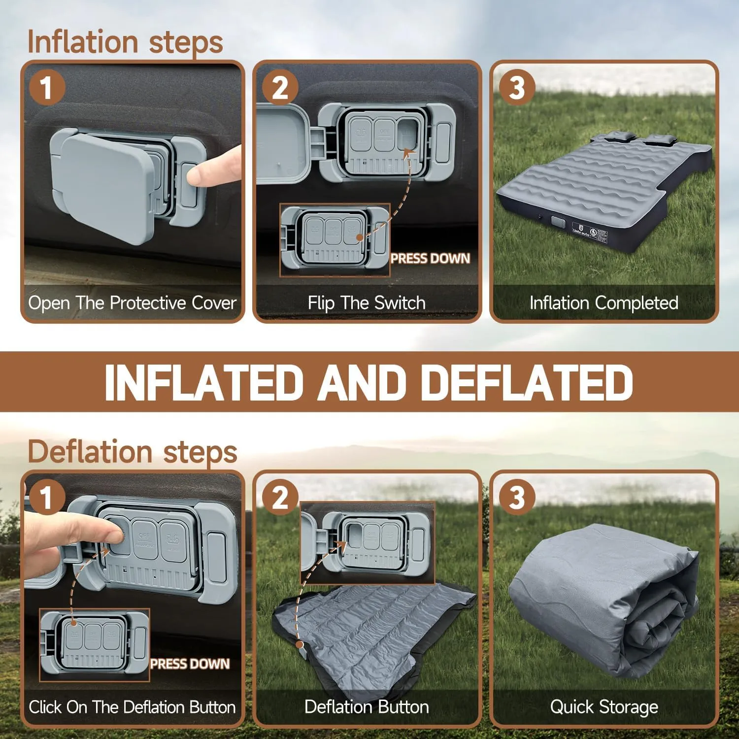 Umbrauto Air Mattress for 5.5-5.8ft Full Size Short Truck Beds, Inflatable Airbed with Rechargeable Wireless Air Pump