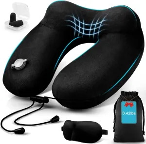 urophylla Compact Travel Neck Pillow for Airplanes, Super Soft Velvet Neck Support, Adjustable Firmness, Inflatable Plane Pillow for Long Flights, Road Trips, Travel Essentials with Eye Mask, Earplug