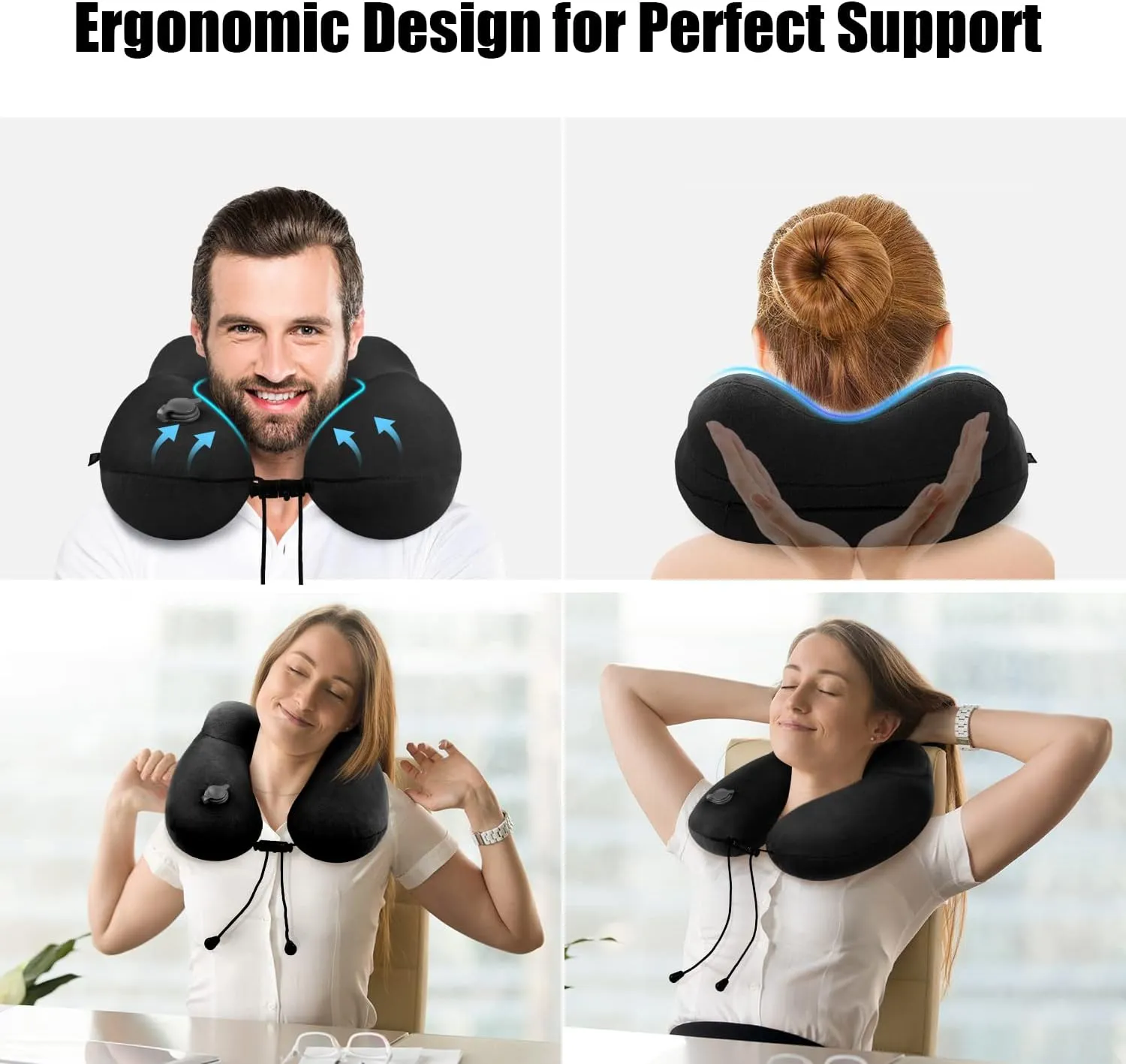 urophylla Compact Travel Neck Pillow for Airplanes, Super Soft Velvet Neck Support, Adjustable Firmness, Inflatable Plane Pillow for Long Flights, Road Trips, Travel Essentials with Eye Mask, Earplug