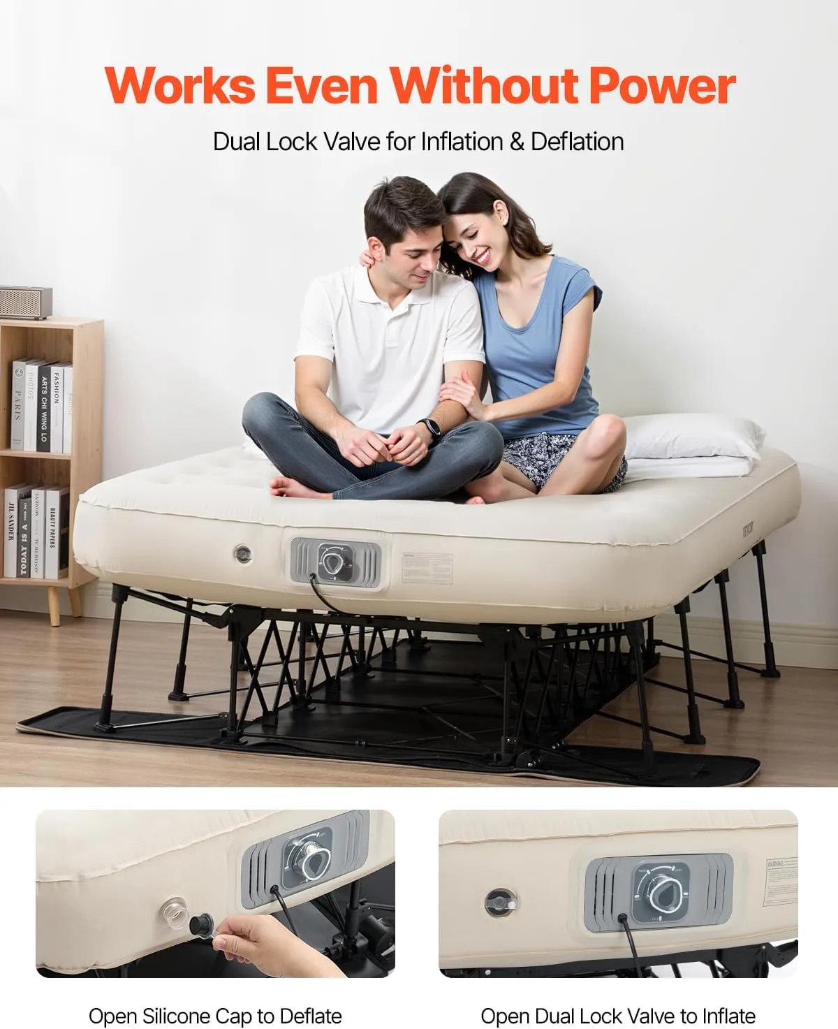VEVOR Air Mattress with Frame, Inflatable 2 Person Camping Cot with Built-in Pump, Portable Folding Air Beds Supports 600 lbs, Blow Up Anywhere Bed for Guests Camping Travel Indoor & Outdoor Use