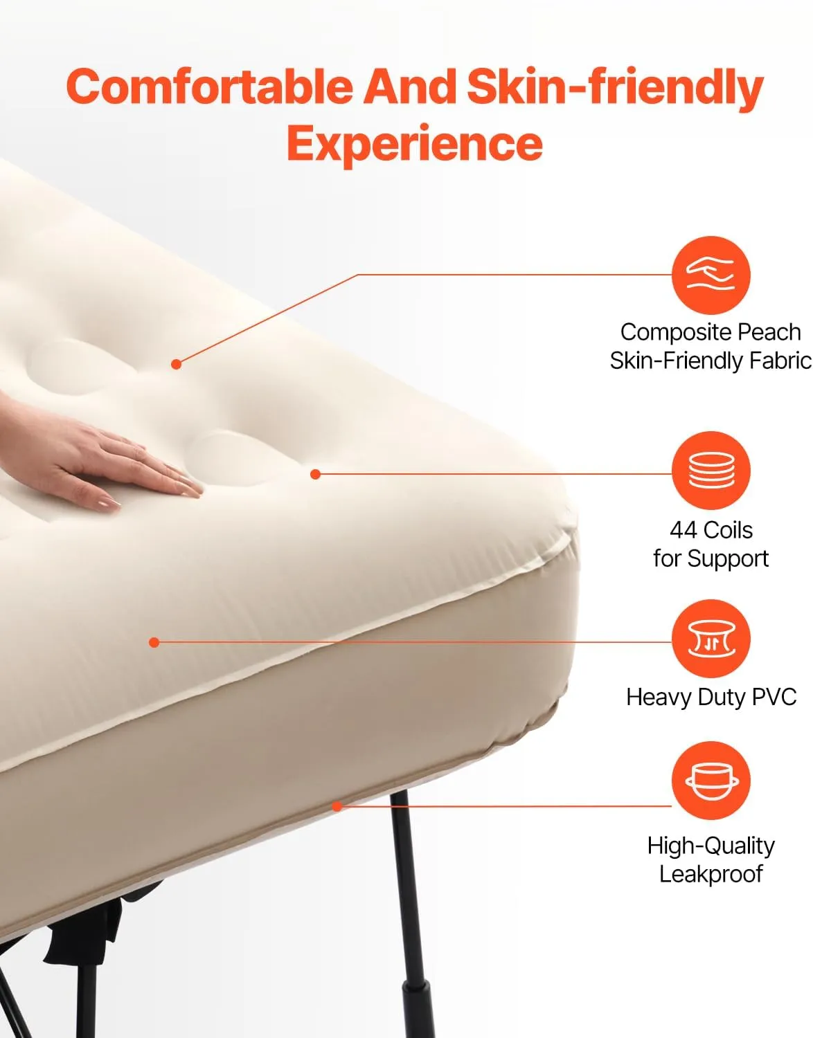 VEVOR Air Mattress with Frame, Inflatable 2 Person Camping Cot with Built-in Pump, Portable Folding Air Beds Supports 600 lbs, Blow Up Anywhere Bed for Guests Camping Travel Indoor & Outdoor Use