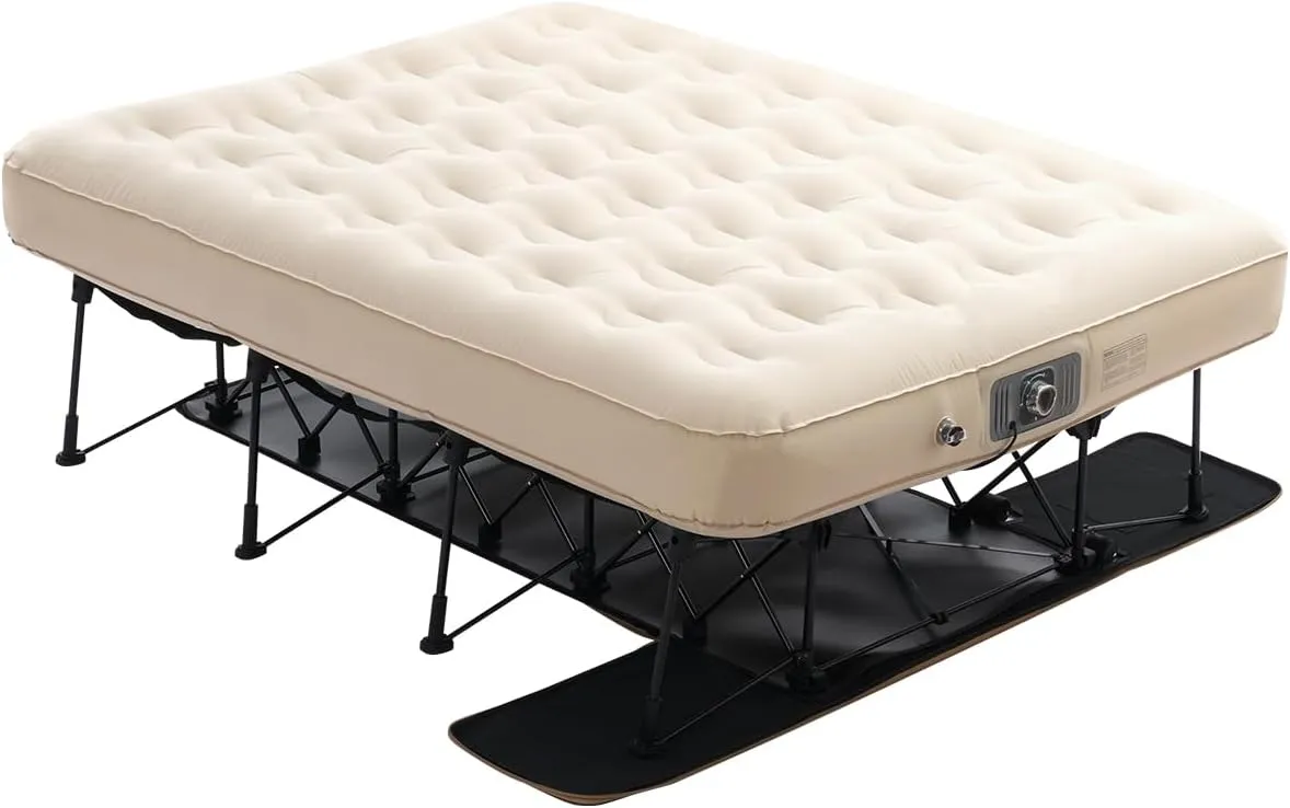 VEVOR Air Mattress with Frame, Inflatable 2 Person Camping Cot with Built-in Pump, Portable Folding Air Beds Supports 600 lbs, Blow Up Anywhere Bed for Guests Camping Travel Indoor & Outdoor Use