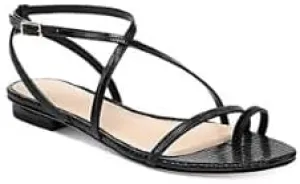 VIA SPIGA Womens Black Croc Toe-Loop Strappy Padded Calandre Round Toe Buckle Leather Slingback Sandal 9 M