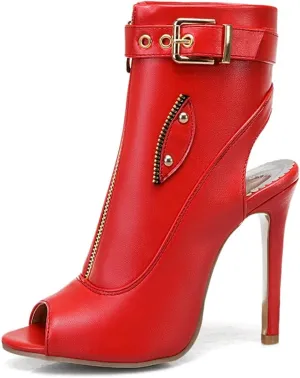 VOKLIN Women's Fashion Peep Toe Stiletto High Heel Sandals Buckle Zipper Party Pump Dress Heeled Sandal Booties
