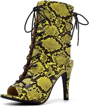 VOKLIN Women's Fashion Peep Toe Stilettos High Heel Sandals Shoes Lace Up Cutout Dress Pump Sandal Booties