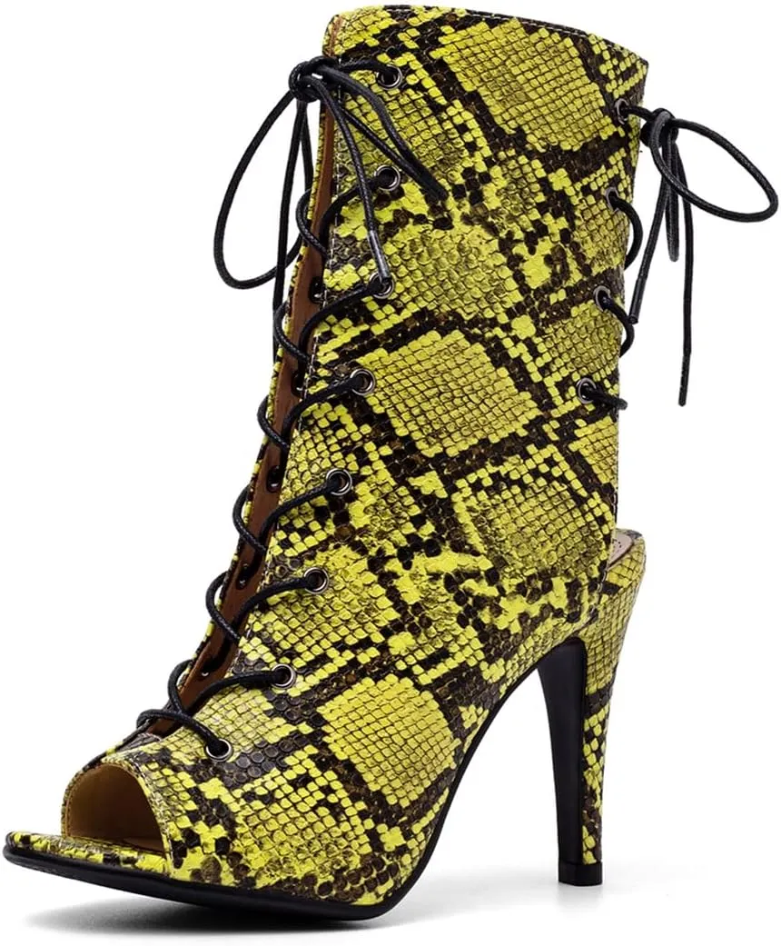 VOKLIN Women's Fashion Peep Toe Stilettos High Heel Sandals Shoes Lace Up Cutout Dress Pump Sandal Booties