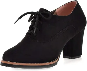 VOKLIN Women's Lace Up Pump Oxfords Shoes Fashion Suede Round Toe Comfort Chunky Mid Heels Dress Ankle Boots