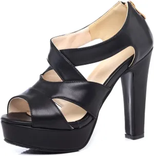 VOKLIN Women's Peep Toe Platform Block High Heel Sandals Cross Strappy Back Zipper Pump Dressy Heeled Sandal