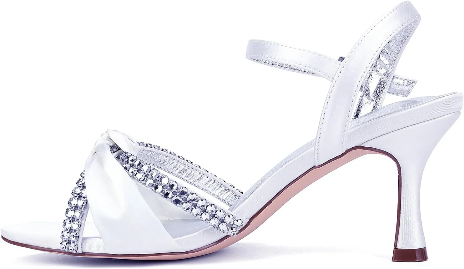 Wedding Heels Women's 7CM Kitten Slingback Heels Ankle Buckle Open Toe Rhinestones Sandals Shoes Beach Satin for Casual Comfort Pump