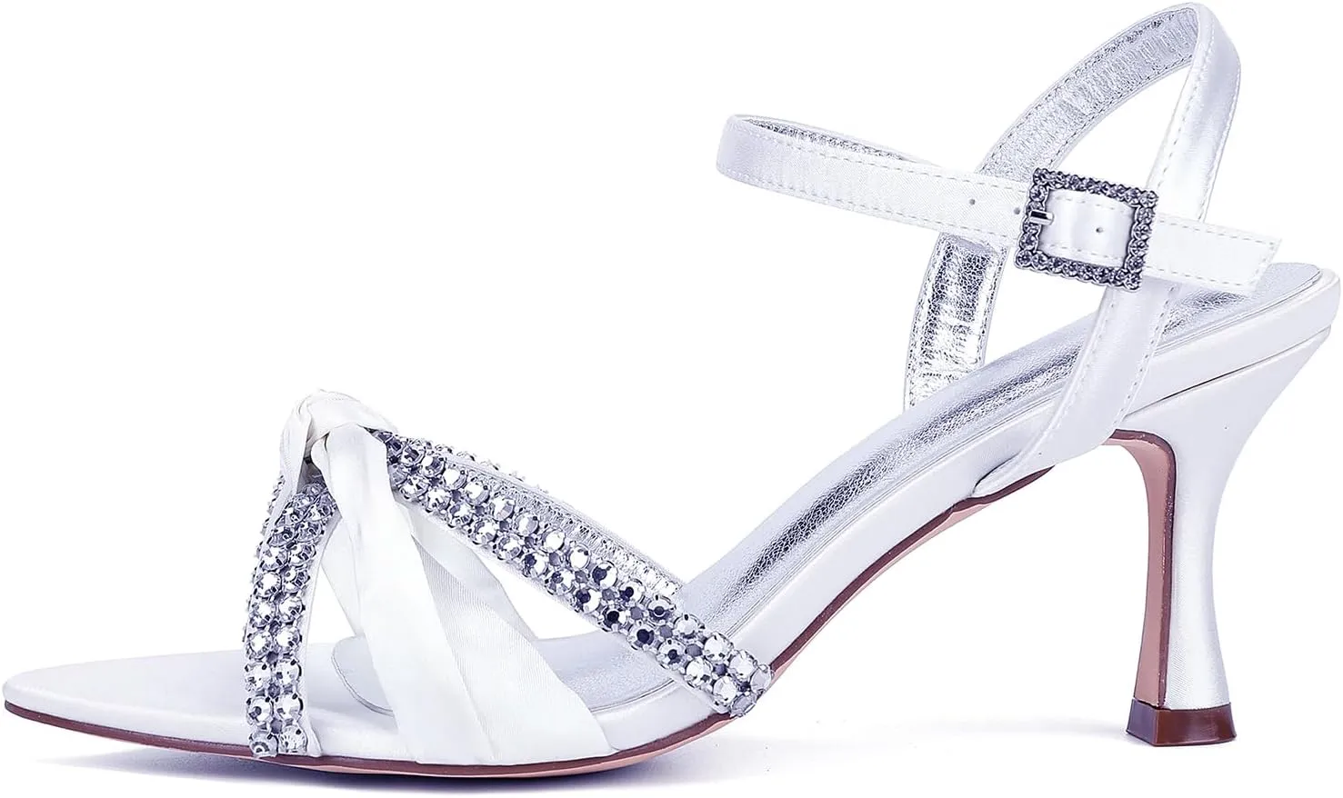 Wedding Heels Women's 7CM Kitten Slingback Heels Ankle Buckle Open Toe Rhinestones Sandals Shoes Beach Satin for Casual Comfort Pump