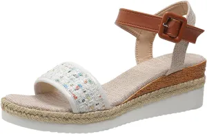 Wedge Sandals for Women Dressy Summer Comfortable Open Toe Platform Casual Dressy Slides Sandals Adjustable Ankle Strap Buckle Espadrille Sandal
