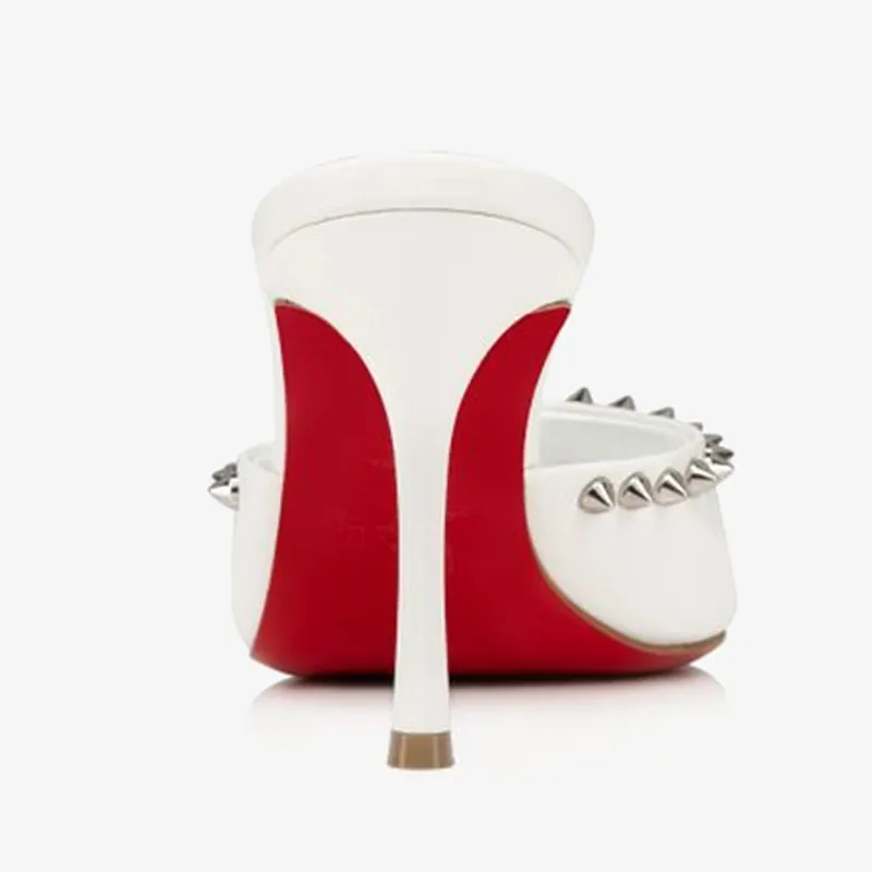 White Nappa Leather Pump with Spiked Peep-Toe
