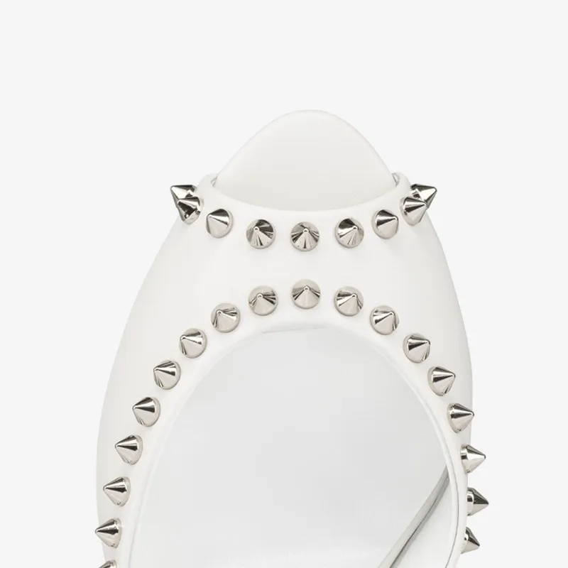 White Nappa Leather Pump with Spiked Peep-Toe
