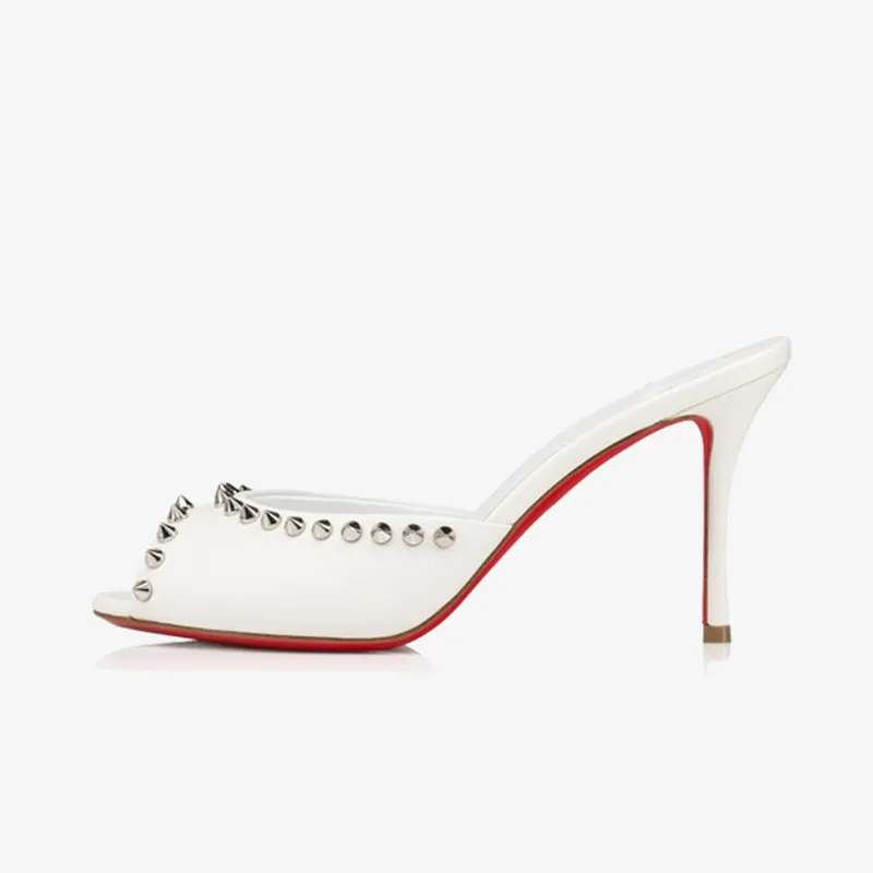 White Nappa Leather Pump with Spiked Peep-Toe