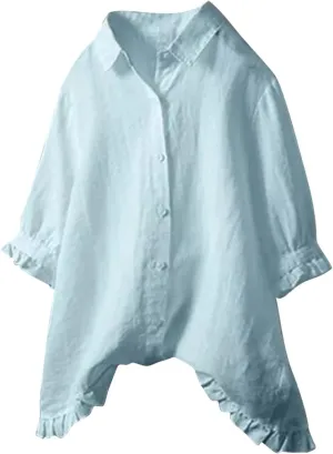 Women Bohemian Linen Short Sleeve T Shirts Summer 2024 Fashion Casual Plus Size Tee Shirt V-Neck Loose Tshirt