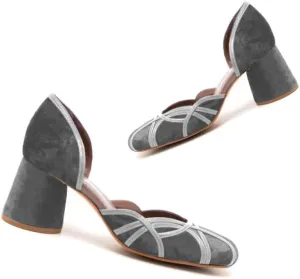 Women Chunky Heel Round Toe Pumps Velvet Cut Out Sandal Heels Closed Round Toe 3 inch Block Heel Pump Shoes Two Tone Strappy Fashion Retro Wedding Party Dress Heels Comfy 4-11 M US
