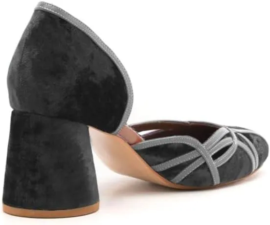 Women Chunky Heel Round Toe Pumps Velvet Cut Out Sandal Heels Closed Round Toe 3 inch Block Heel Pump Shoes Two Tone Strappy Fashion Retro Wedding Party Dress Heels Comfy 4-11 M US