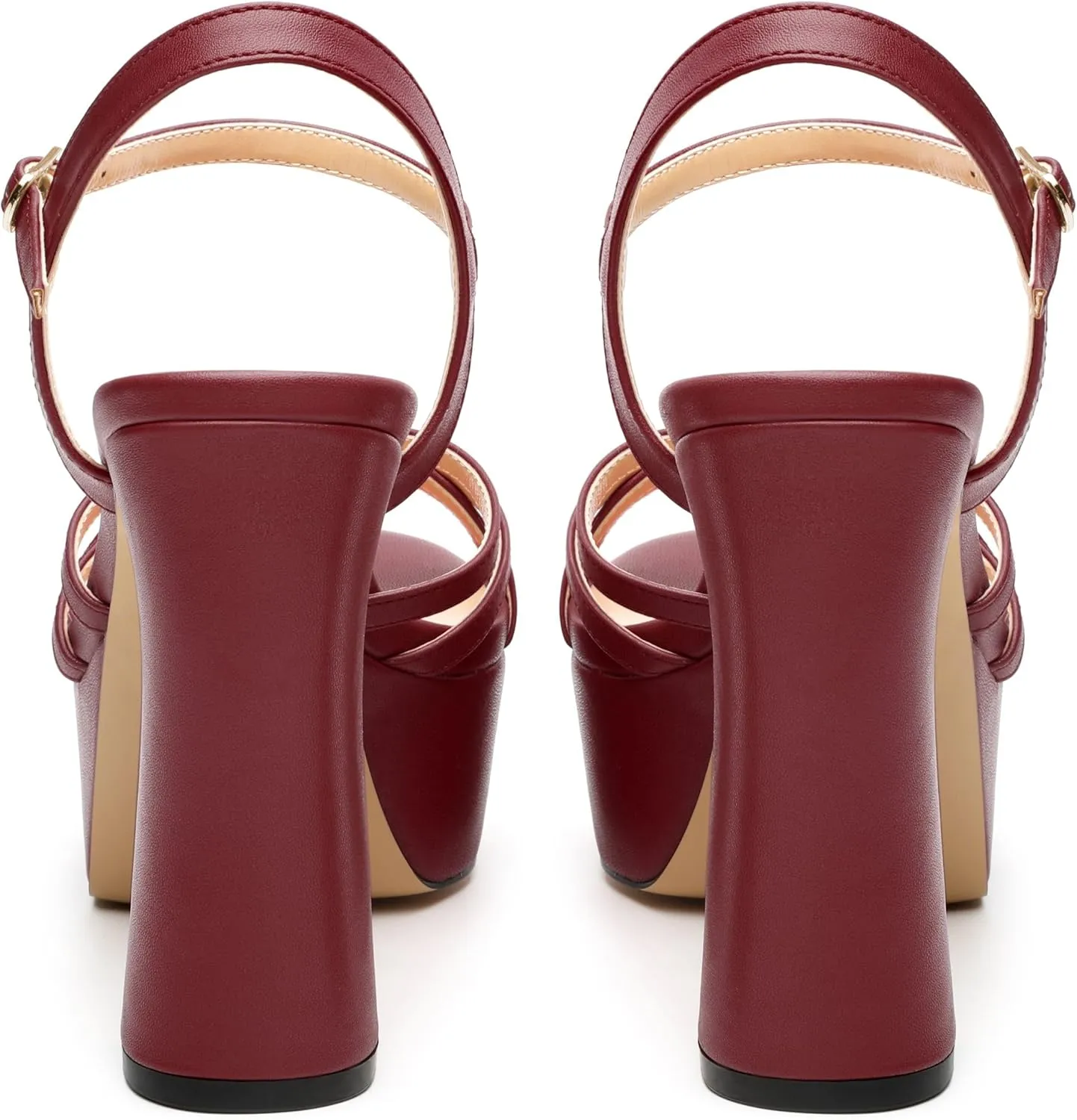 Womens Ankle Buckle Strap Round Open Toe Summer Slingback Block High Heel Platforms Sandals Heeled Wedding Party Prom Evening Dress Sandal Shoes 4.7"