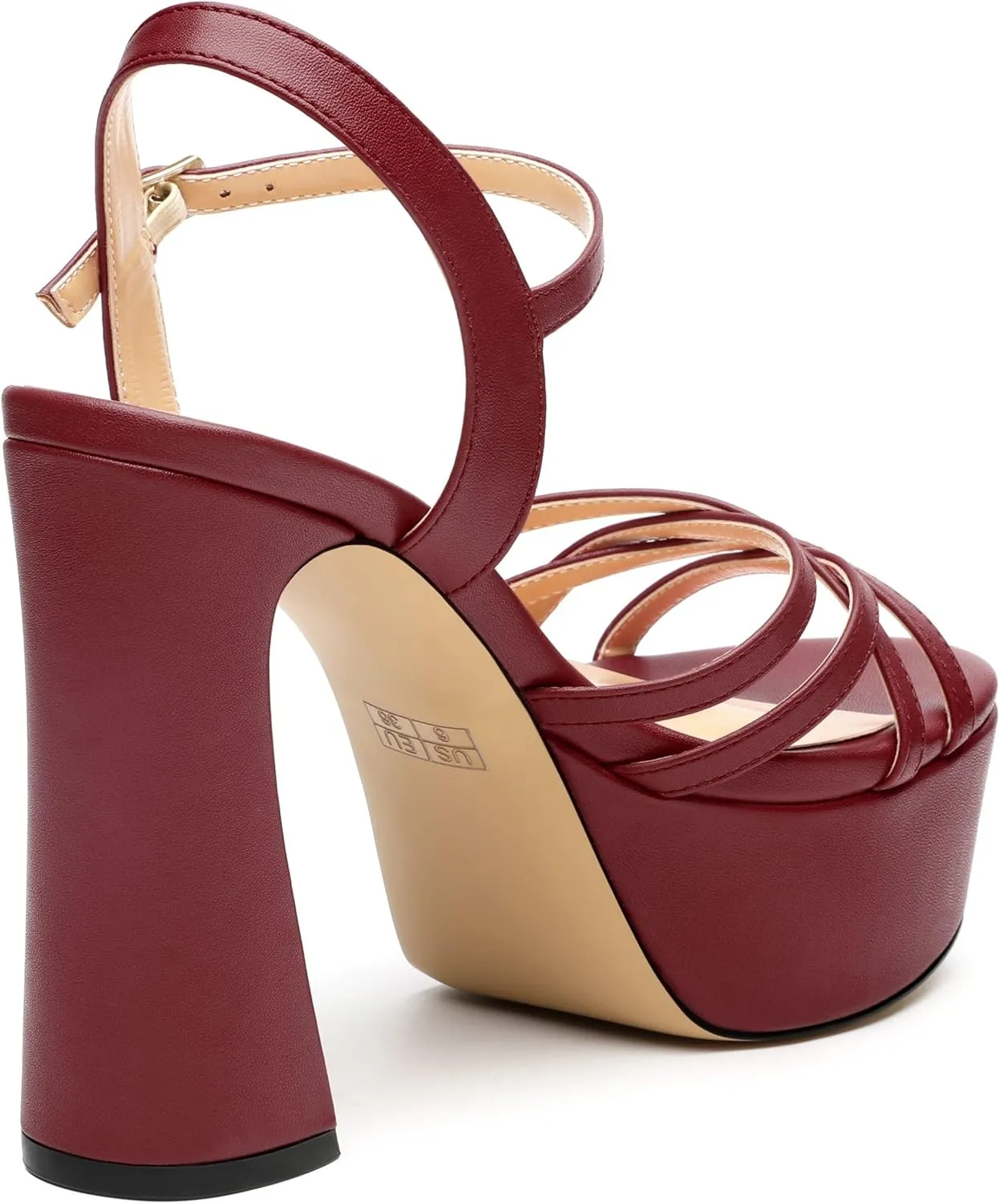 Womens Ankle Buckle Strap Round Open Toe Summer Slingback Block High Heel Platforms Sandals Heeled Wedding Party Prom Evening Dress Sandal Shoes 4.7"