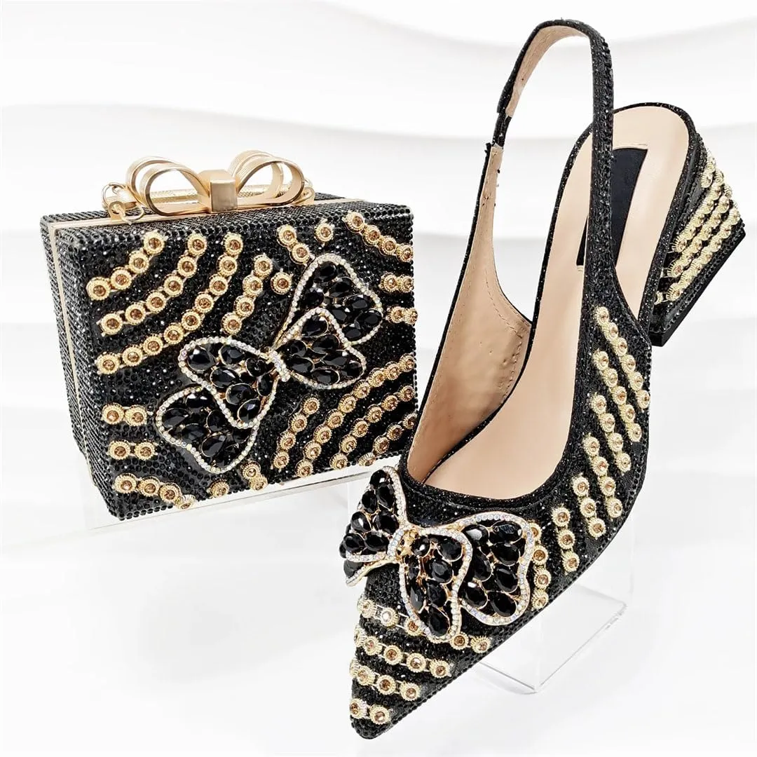 Women's Elegant Appliques Peep-Toe High Heel Pumps with Matching Bag Buckle Strap Wedding Shoes