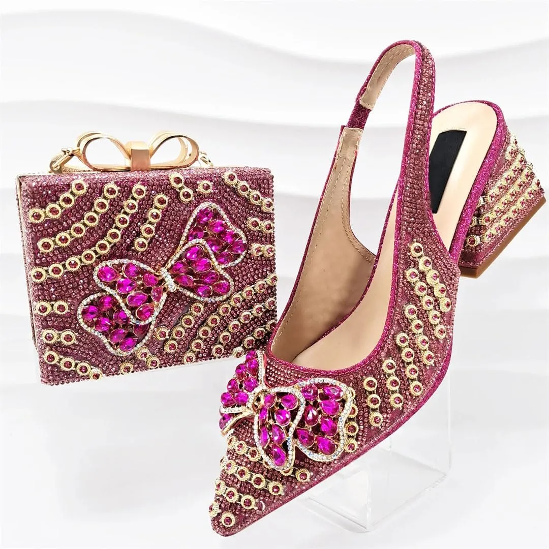 Women's Elegant Appliques Peep-Toe High Heel Pumps with Matching Bag Buckle Strap Wedding Shoes
