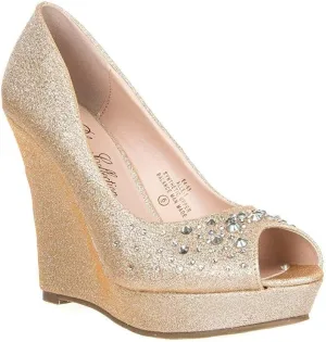 Womens Glitter Rhinestone Peep Toe Pump Alle-1
