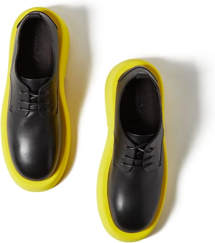 Women's Gommellone - Derby Pelle Vitello Nero Suola Gialla EU 36.5 (US Women's 6.5) M