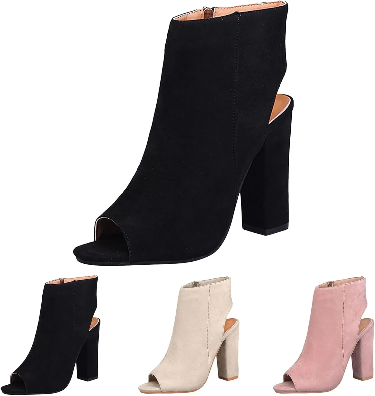 Women's High Heel Open Toe Platform Dress Boots Ladies Sexy Pump Boots Fashion Cutout Side Strap Zipper Backless Booties