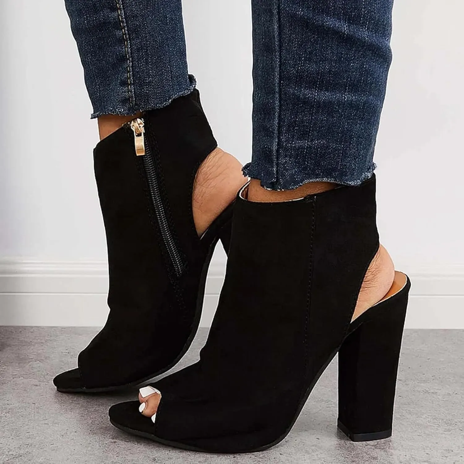 Women's High Heel Open Toe Platform Dress Boots Ladies Sexy Pump Boots Fashion Cutout Side Strap Zipper Backless Booties