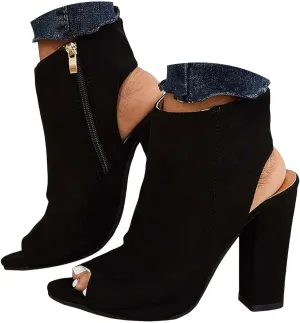 Women's High Heel Open Toe Platform Dress Boots Ladies Sexy Pump Boots Fashion Cutout Side Strap Zipper Backless Booties