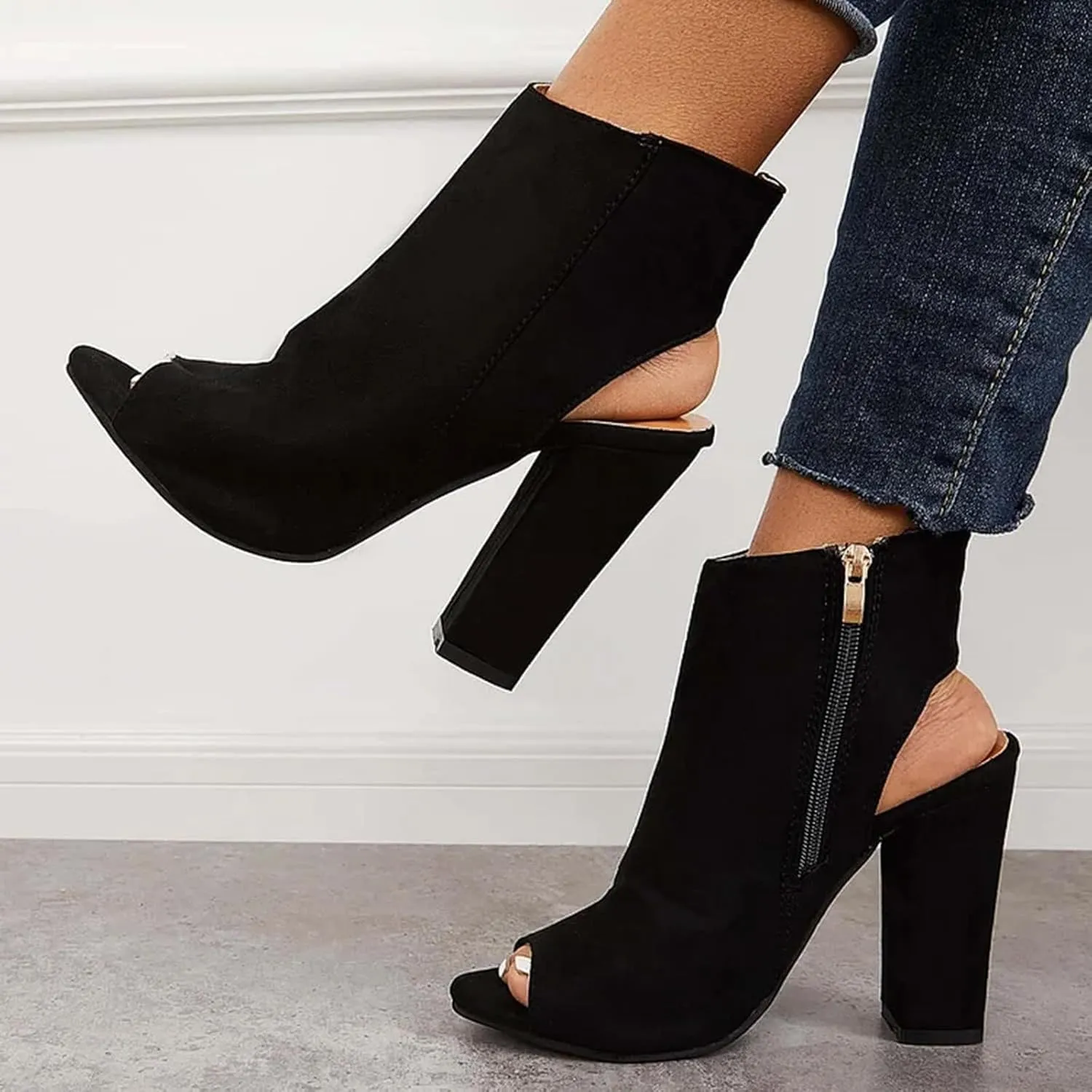 Women's High Heel Open Toe Platform Dress Boots Ladies Sexy Pump Boots Fashion Cutout Side Strap Zipper Backless Booties