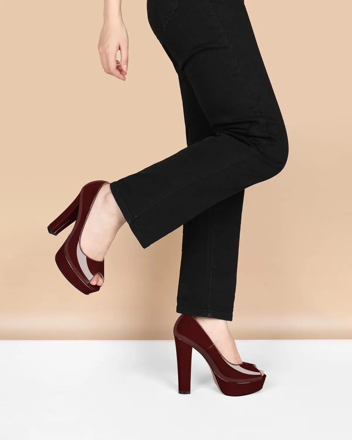 Women's High Heel Pumps Peep Toe Pump for Women Platform High Heels Chunky Block Heeled Shoes Sexy Dance Pumps 5.5 Inch Heel
