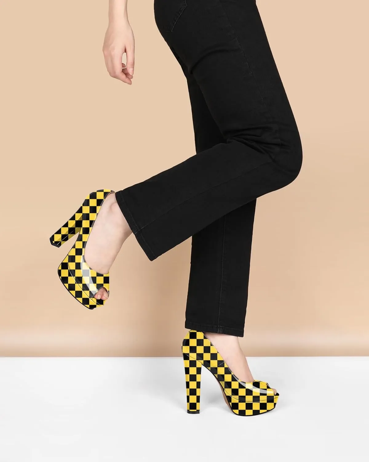 Women's High Heel Pumps Peep Toe Pump for Women Platform High Heels Chunky Block Heeled Shoes Sexy Dance Pumps 5.5 Inch Heel