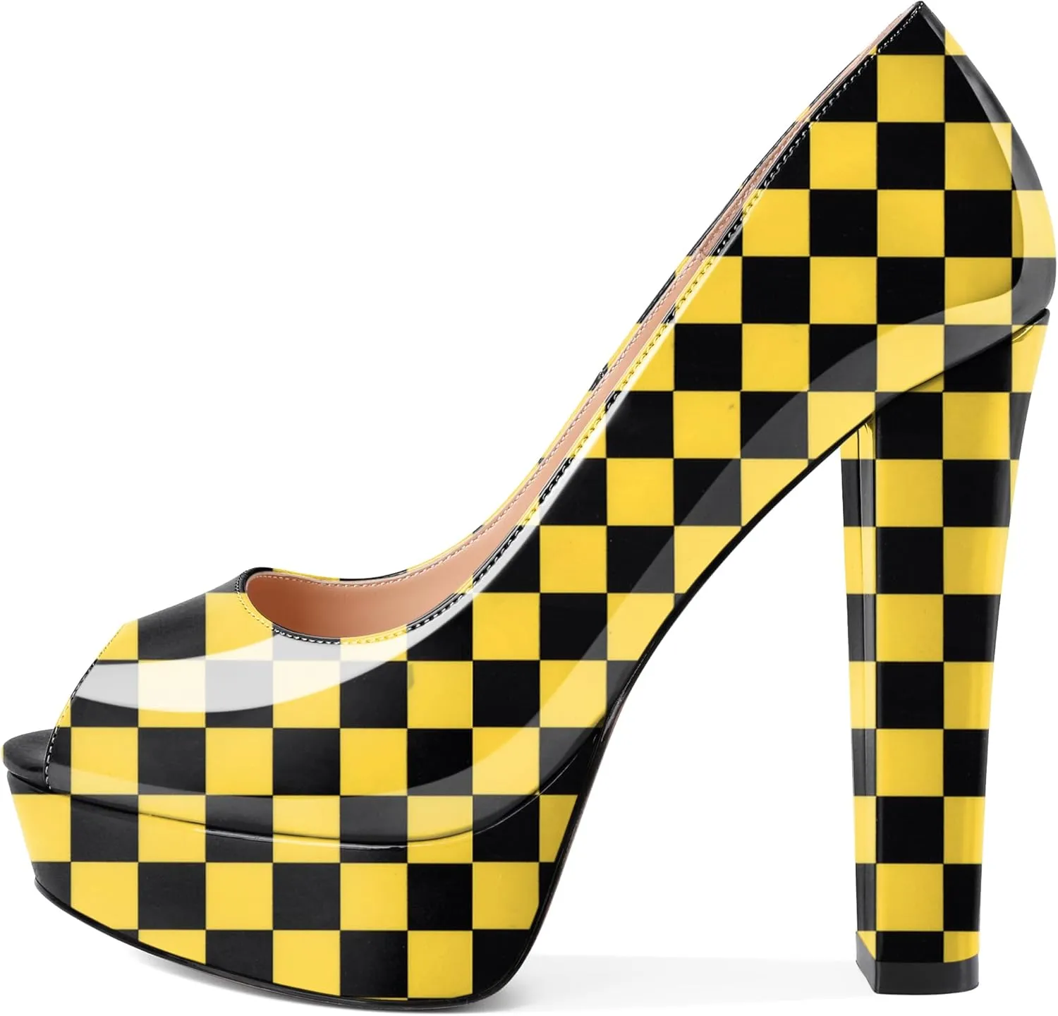 Women's High Heel Pumps Peep Toe Pump for Women Platform High Heels Chunky Block Heeled Shoes Sexy Dance Pumps 5.5 Inch Heel