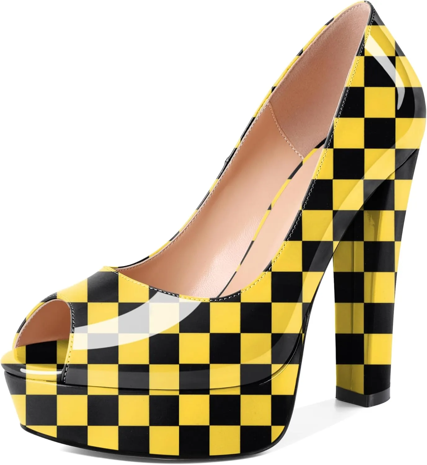 Women's High Heel Pumps Peep Toe Pump for Women Platform High Heels Chunky Block Heeled Shoes Sexy Dance Pumps 5.5 Inch Heel