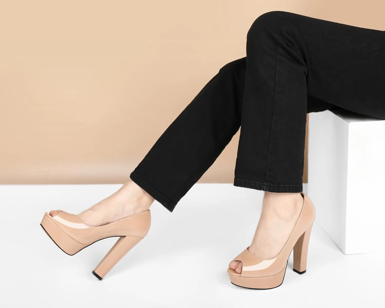 Women's High Heel Pumps Peep Toe Pump for Women Platform High Heels Chunky Block Heeled Shoes Sexy Dance Pumps 5.5 Inch Heel
