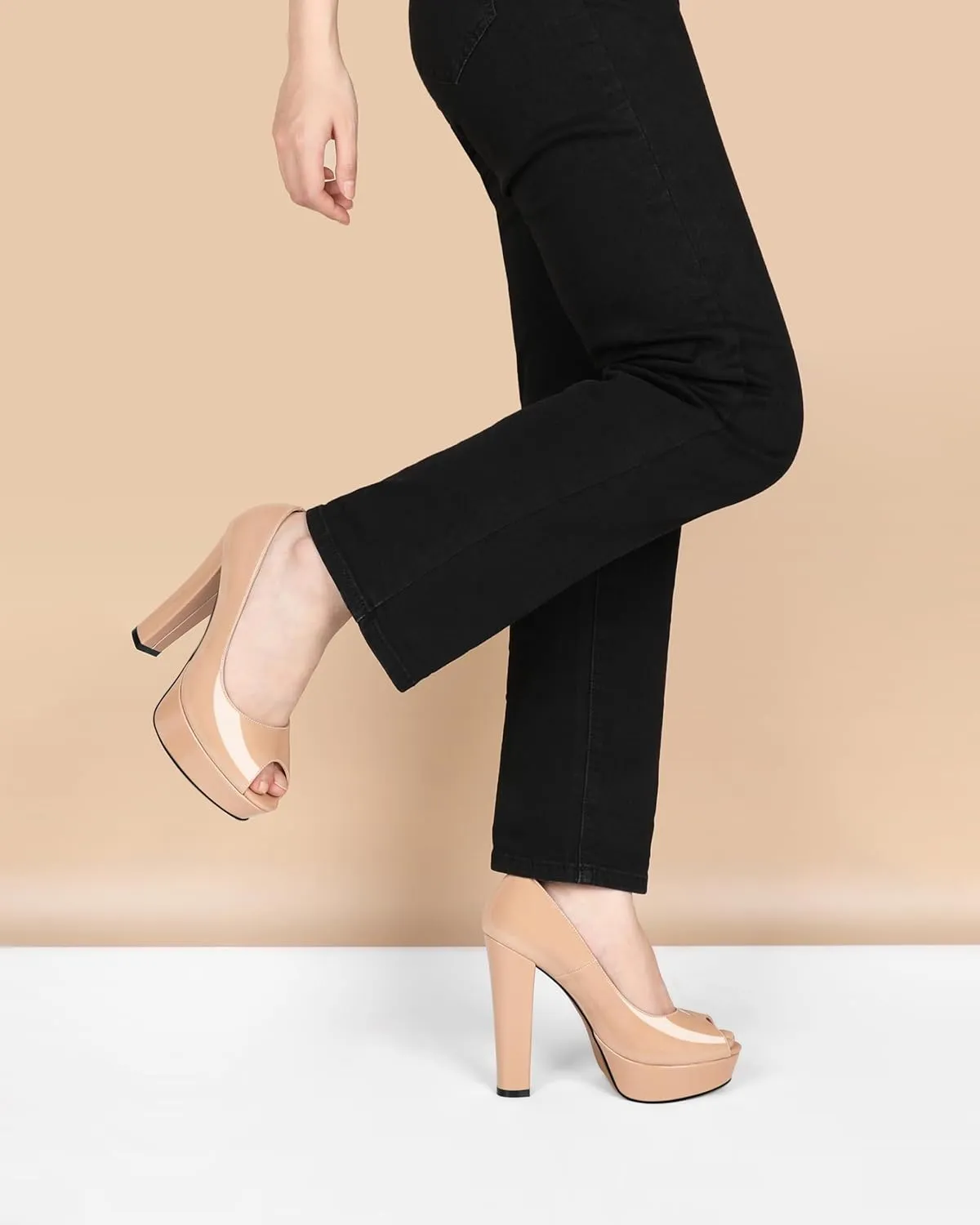 Women's High Heel Pumps Peep Toe Pump for Women Platform High Heels Chunky Block Heeled Shoes Sexy Dance Pumps 5.5 Inch Heel