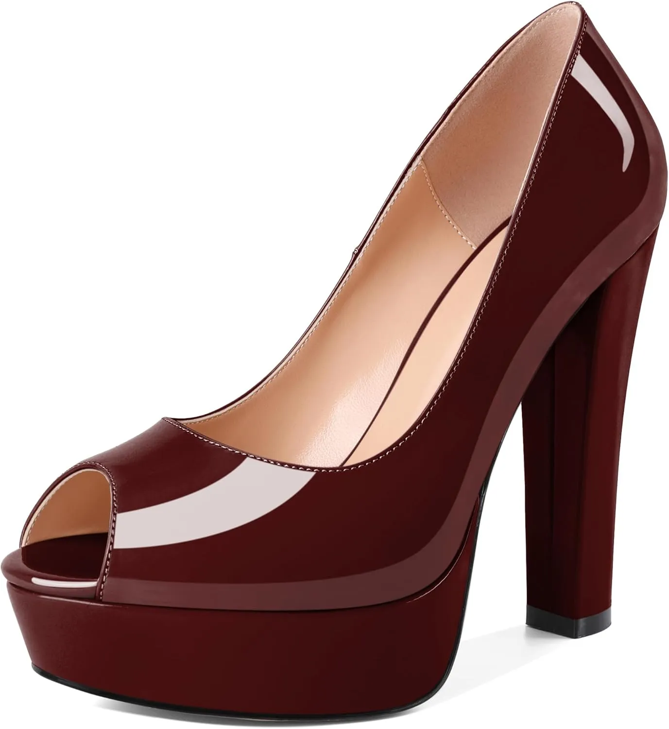 Women's High Heel Pumps Peep Toe Pump for Women Platform High Heels Chunky Block Heeled Shoes Sexy Dance Pumps 5.5 Inch Heel