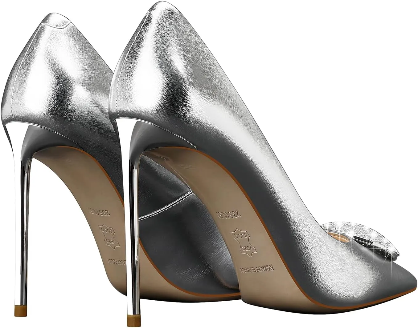 Women's High Stiletto Heel, Leather Pumps Rhinestones 105mm Heels Closed Pointed Toe Slip On Pump Wedding Party Dress Shoes