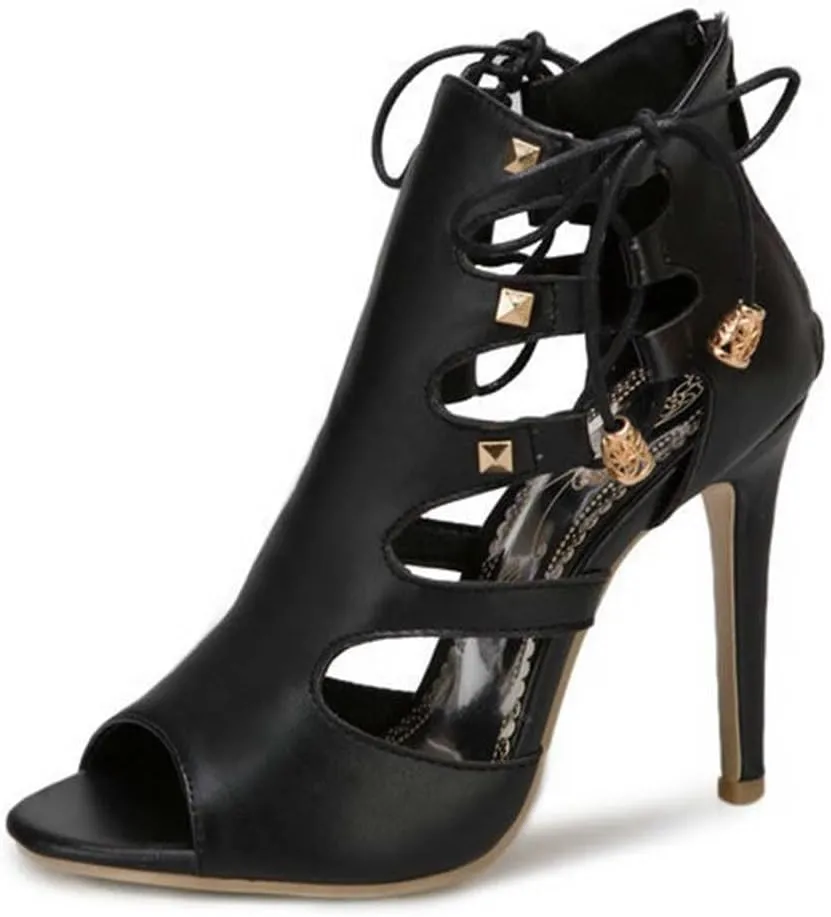 Women's High Top Sandals Peep Toe Lace Up Summer Boots Party Sexy Pump Shoes with Zip