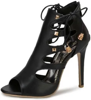 Women's High Top Sandals Peep Toe Lace Up Summer Boots Party Sexy Pump Shoes with Zip