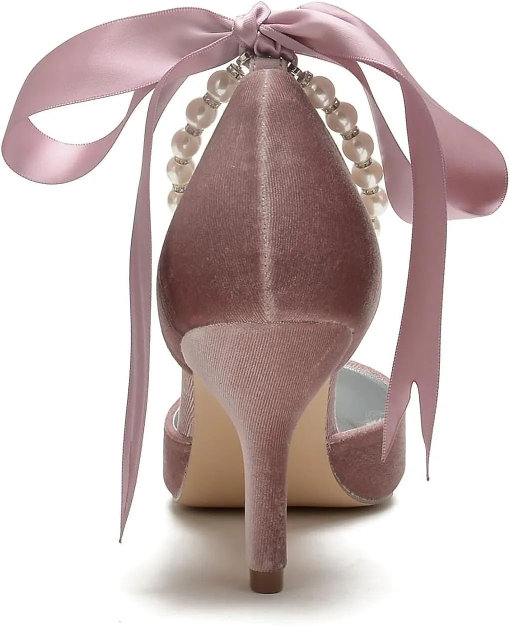 Women's Kitten Heel Satin Closed Pointed Toe Pumps Ankle Strap with Pearl and Bow Heels Evening Wedding Party Dress Pump Shoes