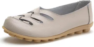 Womens Leather Loafers Summer Breathable Hollow Out Closed Toe Slip-On Sandals Casual Lightweight Soft Sole Nurse Work Walking Shoes Comfortable Casual Fisherman Sandals
