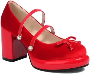 Women's Mary Janes Pearl Platform Square High Heel Pumps