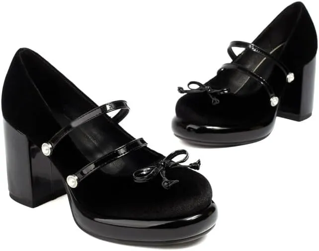 Women's Mary Janes Pearl Platform Square High Heel Pumps