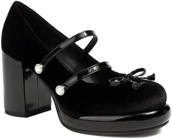 Women's Mary Janes Pearl Platform Square High Heel Pumps