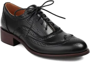 Women's Perforated Classic Lace-up Oxfords Brogue Wingtip Round Toe Derby Saddle Faux Leather Flat Shoes Evening Party Work Jeans Dress Shoes