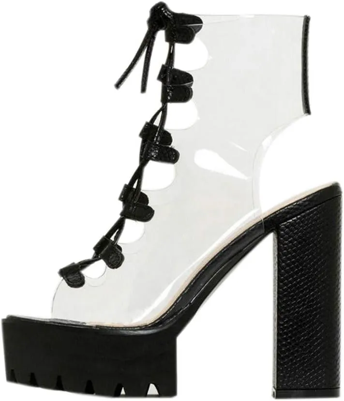 Women's Platform high Heels Strap Peep Toes Dress Clear Shoes White Green Black Wedding Banquet Beautiful Sandals