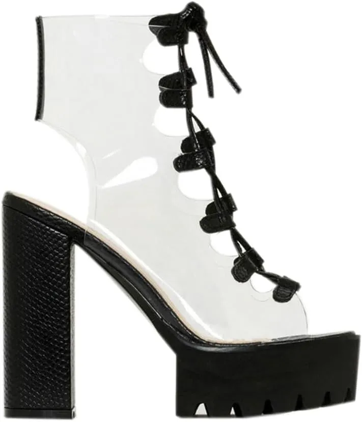 Women's Platform high Heels Strap Peep Toes Dress Clear Shoes White Green Black Wedding Banquet Beautiful Sandals