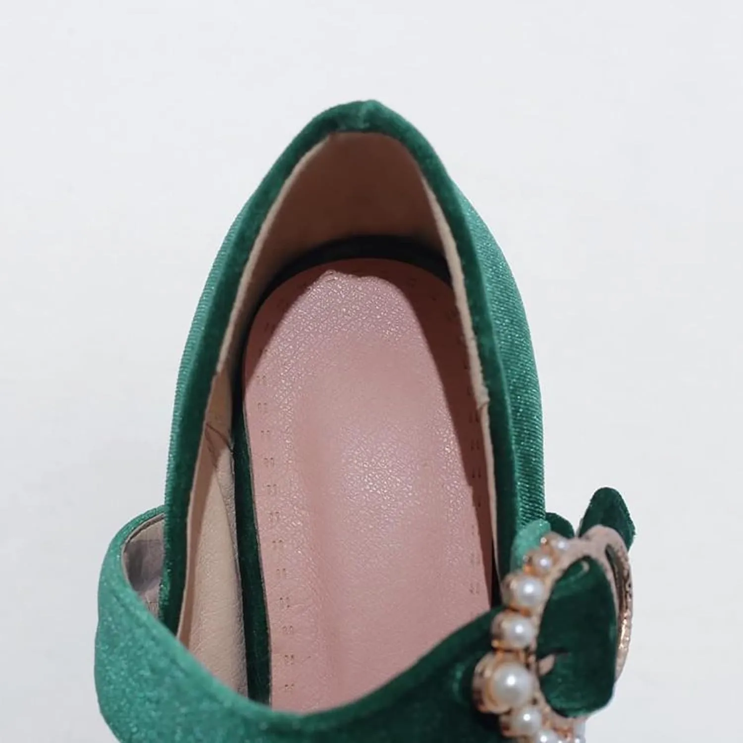 Women's Pointed Toe Mary Jane Dress Shoes Velvet Rhinestone Buckle Chunky High Heeled Wedding Pumps